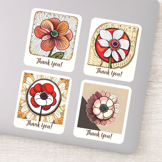 Anemone Flowers Groovy Retro Aangepast Sticker (Detail)