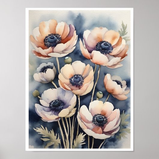 Anemone Flowers Handgemaakte Water Color Poster (Voorkant)