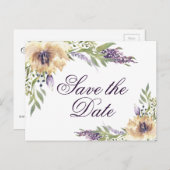 Anemone Garden Sage Green Cream Boho Save the Date Briefkaart (Voorkant / Achterkant)