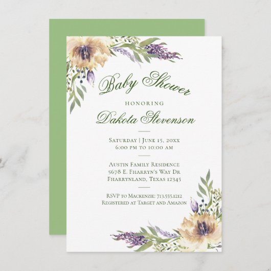 Anemone Greenery Floral Boho Chic Baby shower Kaart (Voorkant / Achterkant)