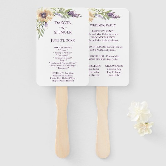 Anemone Greenery Floral Chic Boho Wedding Ceremony Handwaaier (Voorkant en achterkant)