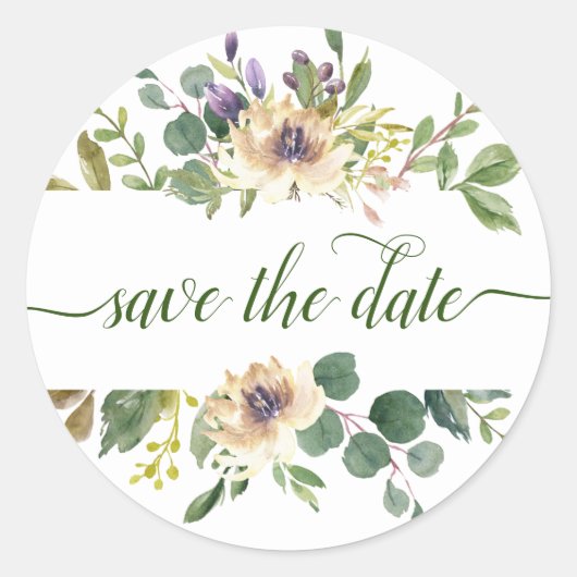Anemone Greenery Save the Date Floral Boho Garden Ronde Sticker (Voorkant)