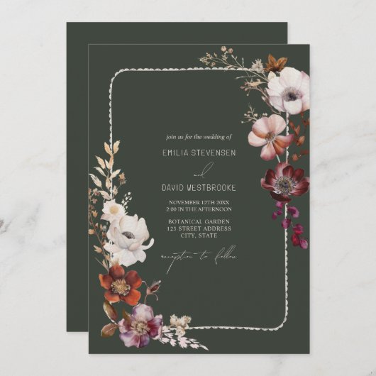 Anemone Hand Getrokken Gescalpoleerde Grens Groene Kaart (Voorkant / Achterkant)