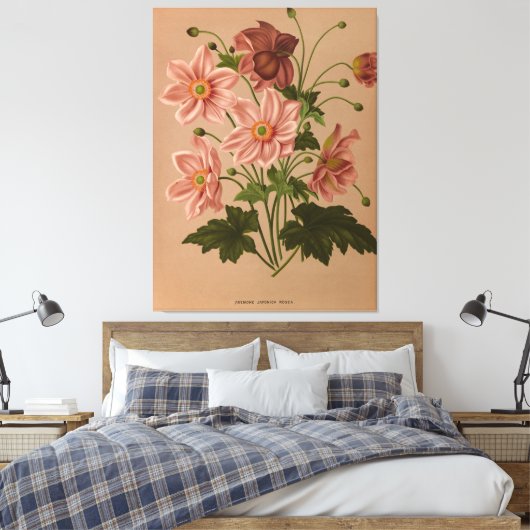 Anemone Japonica Rosea Exquisite  Botanical Canvas Afdruk (Insitu (Slaapkamer))