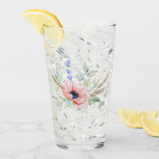 Anemone, Lavender en Wheat Bouquet Glass Tumbler (Voorkant ijs)