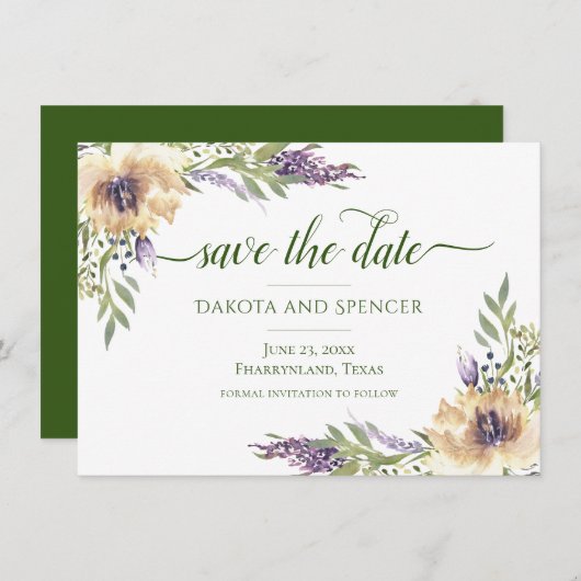 Anemone Lavender Paars Cream Boho Greenery Floral Save The Date (Voorkant / Achterkant)