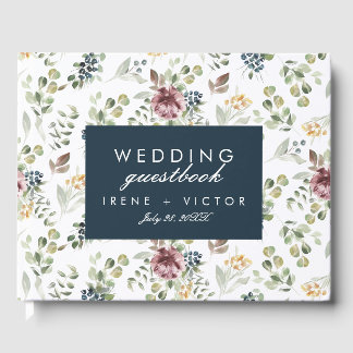 Anemone Navy Blue Wedding Personalized Flower Gastenboek
