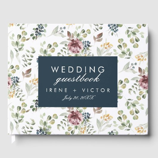 Anemone Navy Blue Wedding Personalized Flower Gastenboek (Voorkant)