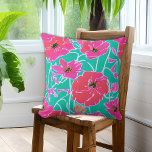 Anemone Painting Pattern Pink & Aqua Floral Kussen<br><div class="desc">Eenvoudig schilderen van de waterverf inspireerde het bloempatroon van roze anemonbloemen met een waterachtergrond.</div>