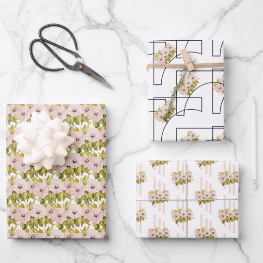 Anemone Pink Flowers Waterverf Handbeschilderd Inpakpapier Vel (Voorkant)