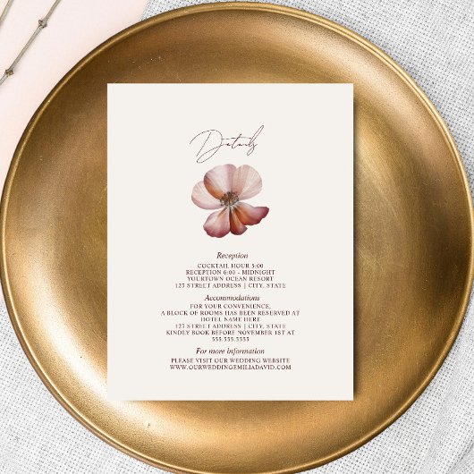 Anemone Pink Wedding Details Informatiekaartje