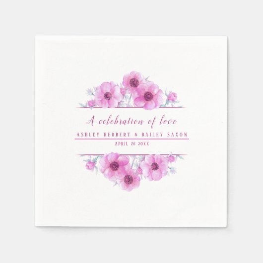 Anemone roze flower waterverf art viering servet (Voorkant)