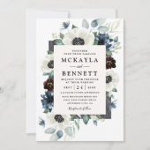 Anemone Stof Blauw Distel Bourgondië Bloemige Brui Kaart (Voorkant)