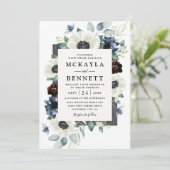 Anemone Stof Blauw Distel Bourgondië Bloemige Brui Kaart (Staand voorkant)