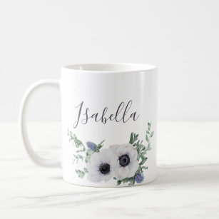  Anemone Thistle Floral Personalize Name Koffiemok