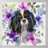 'Anemone' Tricolor cavalier dog art print (Voorkant)