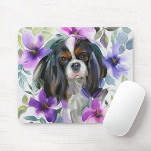"Anemone" Tricolor cavalier dog mousepad Muismat (Met muis)