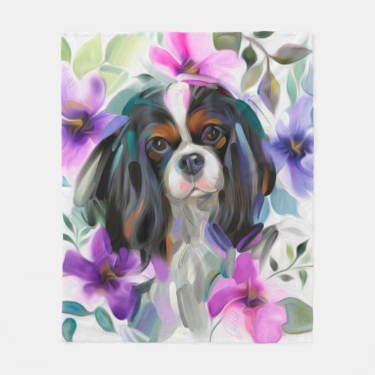 "Anemone" Tricolor cavalier fleece blanket MEDIUM (Voorkant)