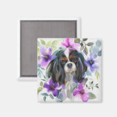 'Anemone' Tricolor cavalier hond art magneet (Voorkant / Achterkant)