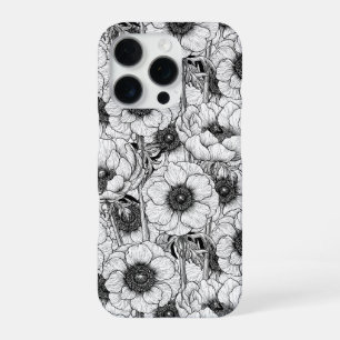 Anemone tuin in zwart en wit iPhone 16 pro hoesje