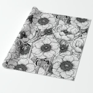 Anemone tuin in zwart-wit cadeaupapier