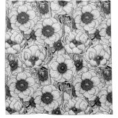 Anemone tuin in zwart-wit douchegordijn (Voorkant)