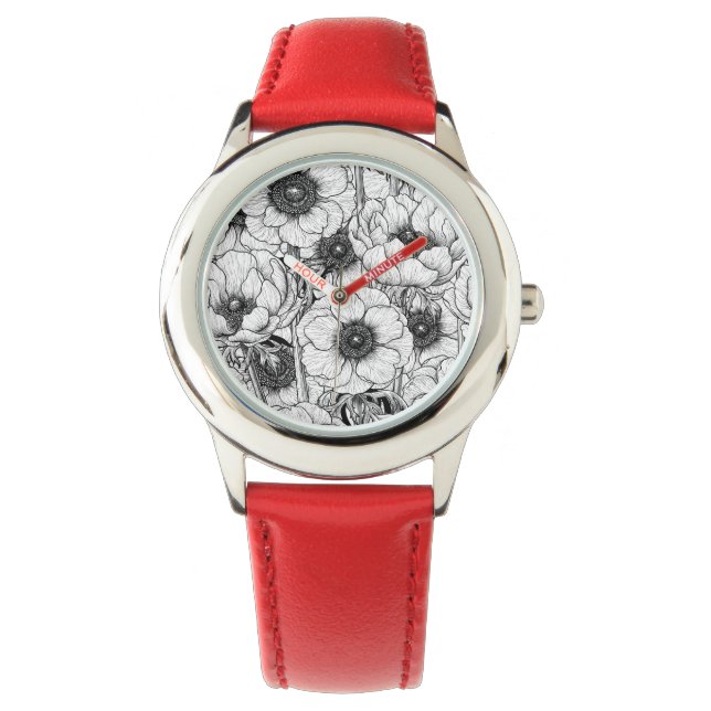 Anemone tuin in zwart-wit horloge (Voorkant)