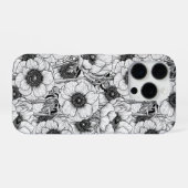 Anemone tuin in zwart-wit iPhone hoesje (Achterkant horizontaal)