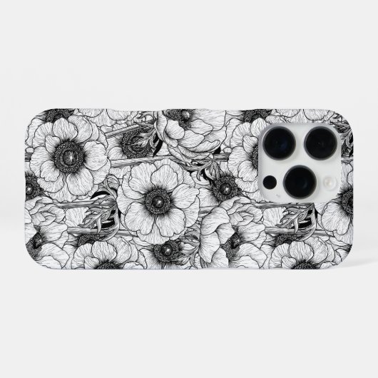 Anemone tuin in zwart-wit iPhone hoesje (Achterkant horizontaal)