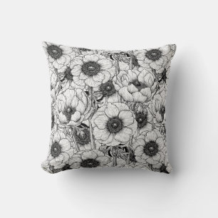 Anemone tuin in zwart-wit kussen