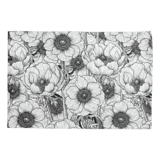Anemone tuin in zwart-wit kussensloop (Achterkant)