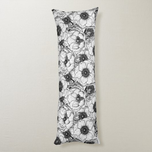 Anemone tuin in zwart-wit lichaamskussen (Achterkant (Verticaal))