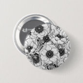 Anemone tuin in zwart-wit ronde button 5,7 cm (Voorkant /achterkant)
