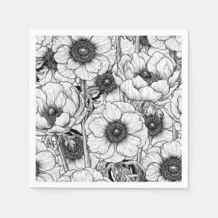 Anemone tuin in zwart-wit servet
