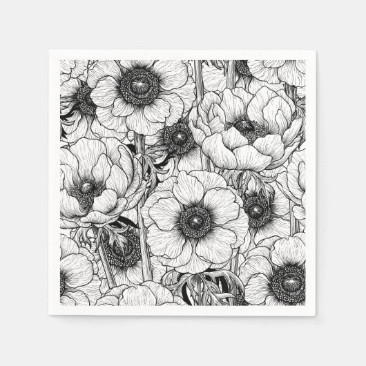 Anemone tuin in zwart-wit servet (Voorkant)