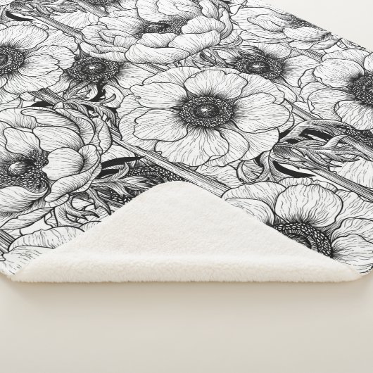 Anemone tuin in zwart-wit sherpa deken (3/4)