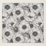 Anemone tuin in zwart-wit sjaal<br><div class="desc">Anemone bloemen die in Illustrator worden getrokken, naadloos vectorpatroon.</div>