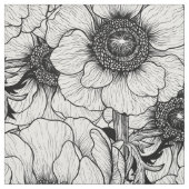 Anemone tuin in zwart-wit stof (Swatch)