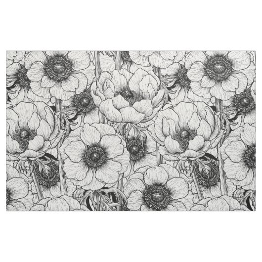 Anemone tuin in zwart-wit stof (Fat Quarter)