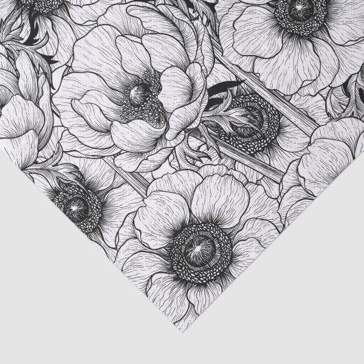 Anemone tuin in zwart-wit tissuepapier (Detail)
