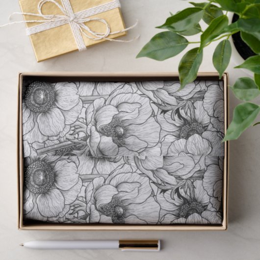 Anemone tuin in zwart-wit tissuepapier (Geschenk)