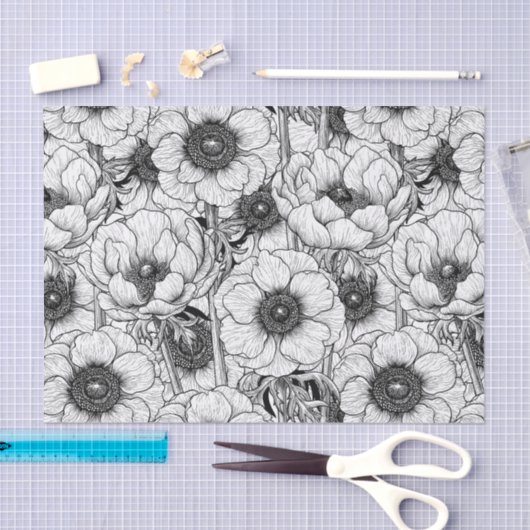 Anemone tuin in zwart-wit tissuepapier (Craft)