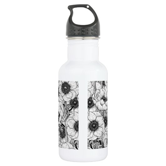 Anemone tuin in zwart-wit waterfles  (Achterkant)