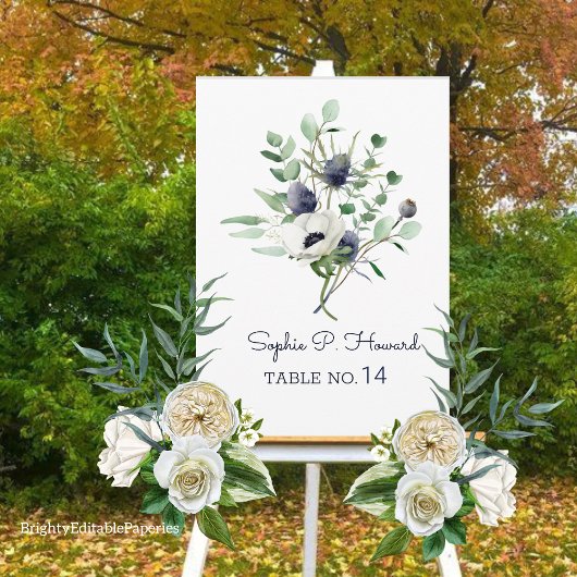 Anemone Waterverf Trouwtafel Nummer Sjabloon