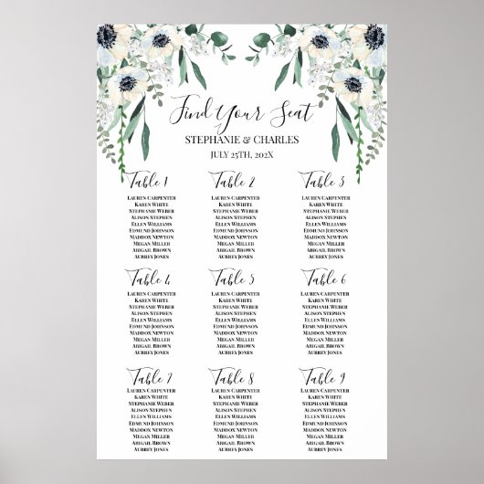 Anemone Wedding Seating Chart Poster (Voorkant)