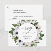Anemone White Floral w Meal RSVP Kaartje (Voorkant / Achterkant)