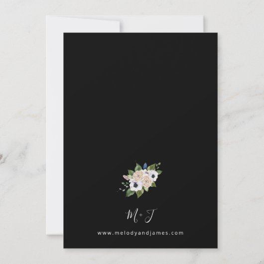 Anemone White Floral Wedding - Black Kaart (Achterkant)