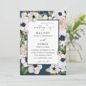 Anemone White Floral Wedding - Blue Kaart (Staand voorkant)