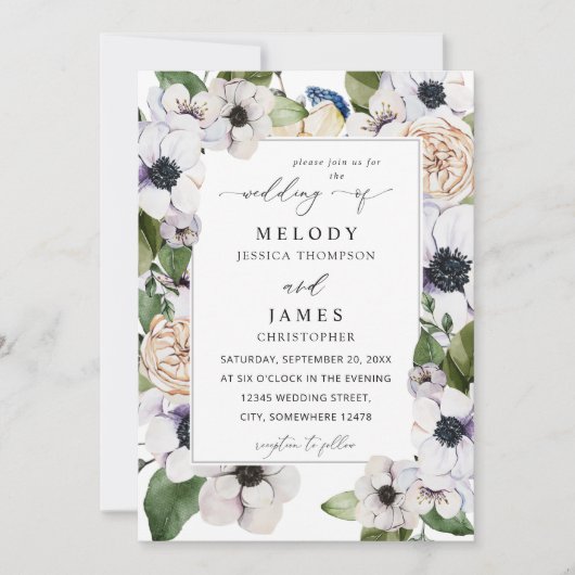 Anemone White Floral Wedding Kaart (Voorkant)