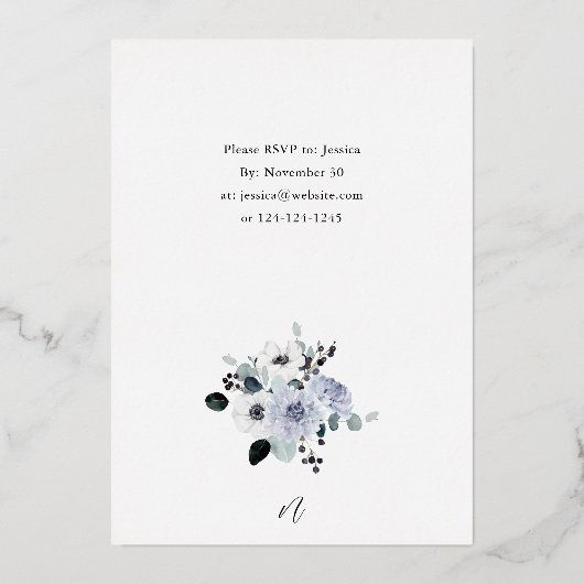 Anemone Winter White Floral Holiday Party Folie Uitnodiging (Achterkant)